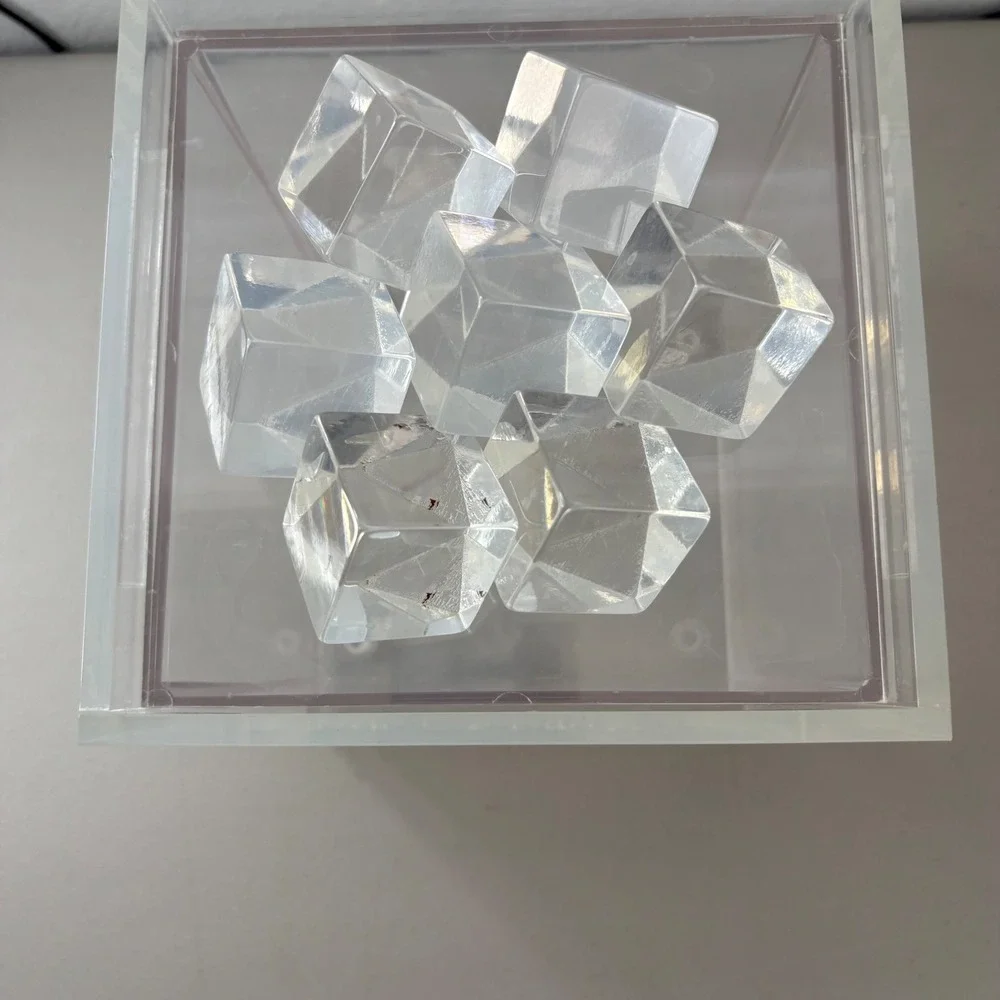 VTG Acrylic Designs Inc Clear Lucite Ice Bucket Square Double Wall Faux Ice Lid